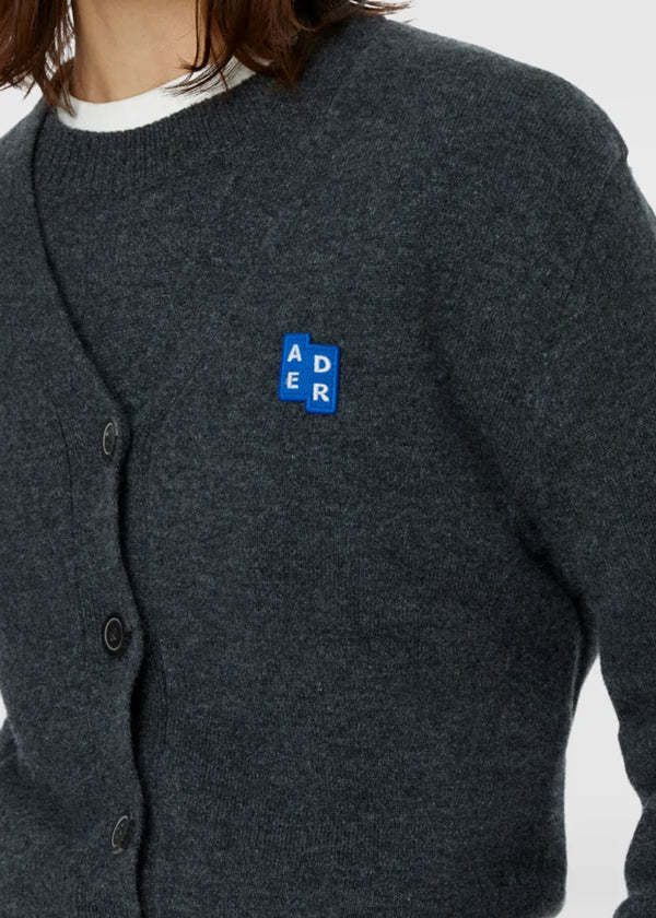 ADER ERROR Logo-Patch Button Cardigan - Charcoal