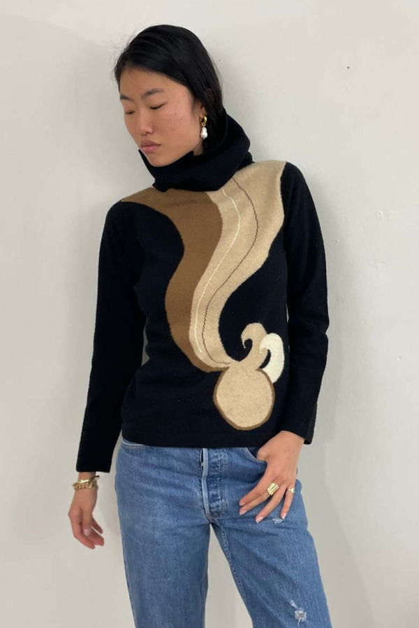 Vintage 60s Cashmere Intarsia Scottish Turtleneck Sweater