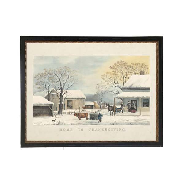 Antique Curiosities Vintage Home To Thanksgiving Scene Framed Print