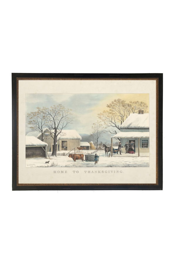 Antique Curiosities Vintage Home To Thanksgiving Scene Framed Print