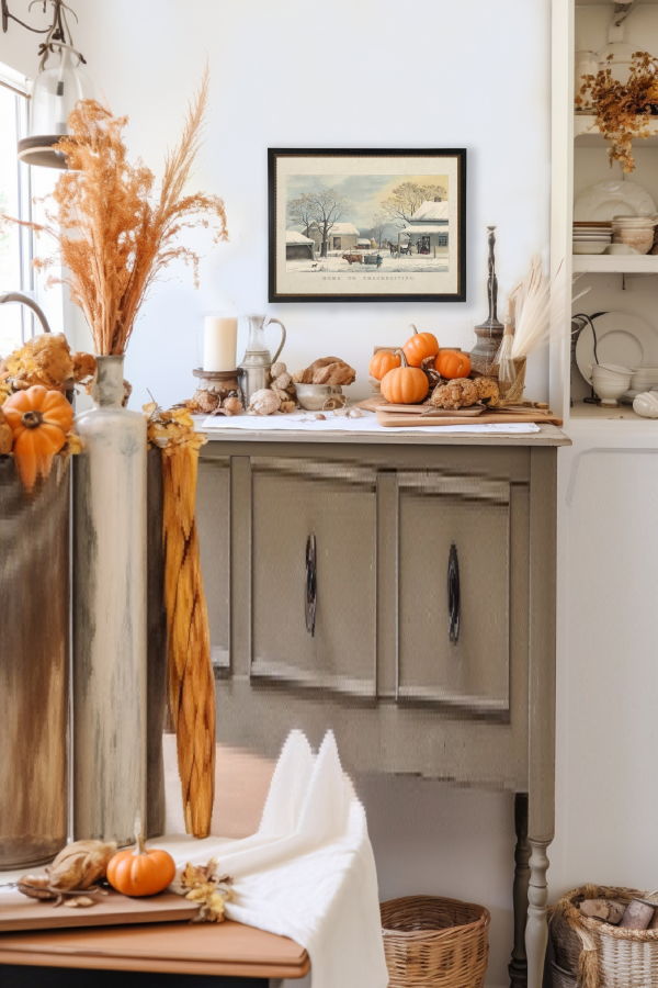 Antique Curiosities Vintage Home To Thanksgiving Scene Framed Print