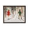 Antique Curiosities Vintage Oil Painting of Boy and Girl Skiing Framed Print - Thumbnail 1