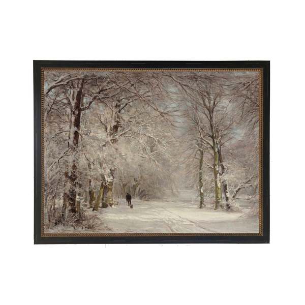 Antique Curiosities Vintage Oil Painting of Person Walking in Snowy Woods Art Print