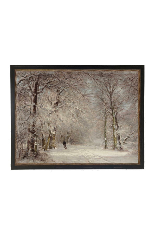 Antique Curiosities Vintage Oil Painting of Person Walking in Snowy Woods Art Print