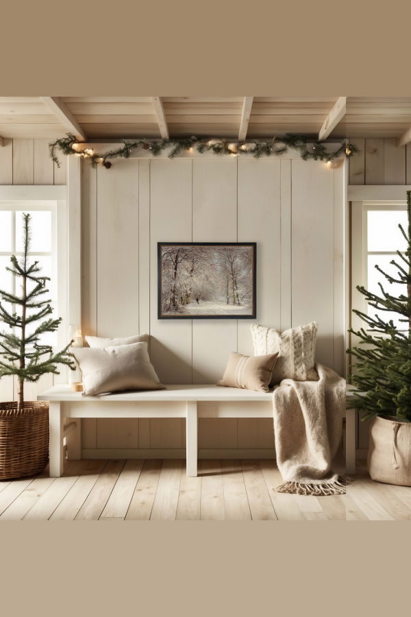 Antique Curiosities Vintage Oil Painting of Person Walking in Snowy Woods Art Print