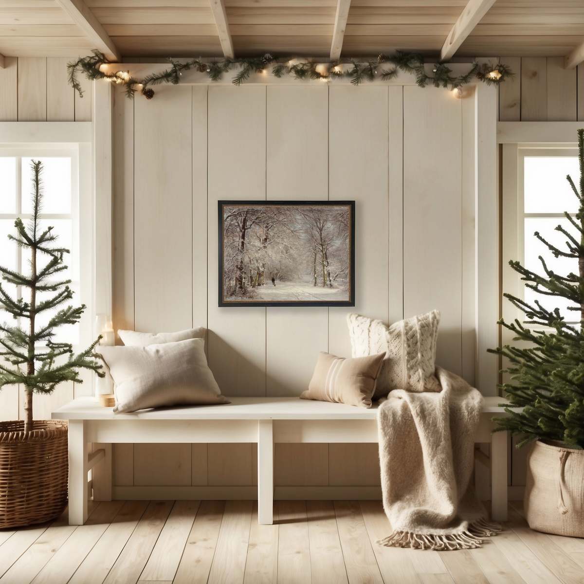 Antique Curiosities Vintage Oil Painting of Person Walking in Snowy Woods Art Print - Image 2 of 2