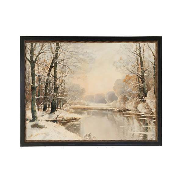 Antique Curiosities Vintage Oil Painting of Snowy River Scene Framed Print