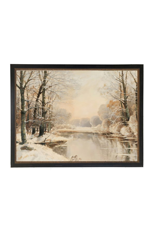 Antique Curiosities Vintage Oil Painting of Snowy River Scene Framed Print