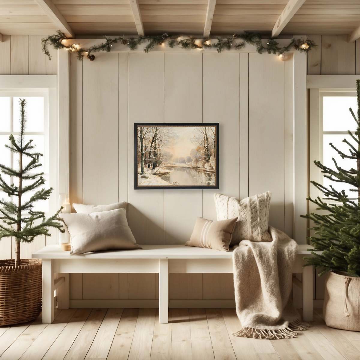 Antique Curiosities Vintage Oil Painting of Snowy River Scene Framed Print - Image 2 of 2