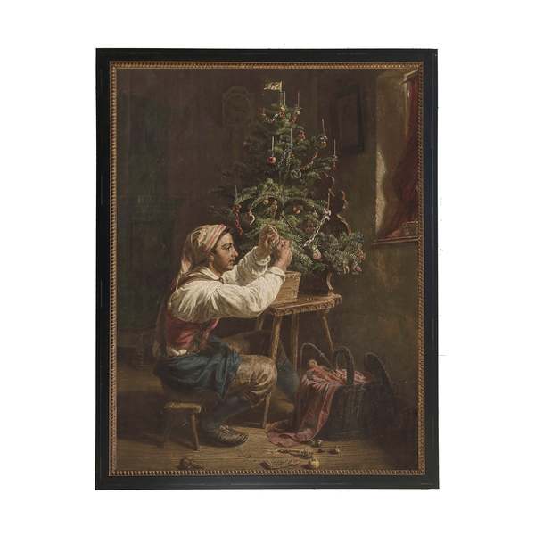 Antique Curiosities Christmas Scene Oil Reproduction Framed Print