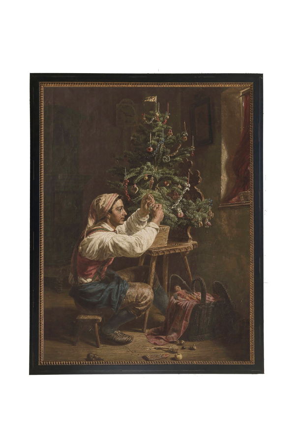 Antique Curiosities Christmas Scene Oil Reproduction Framed Print