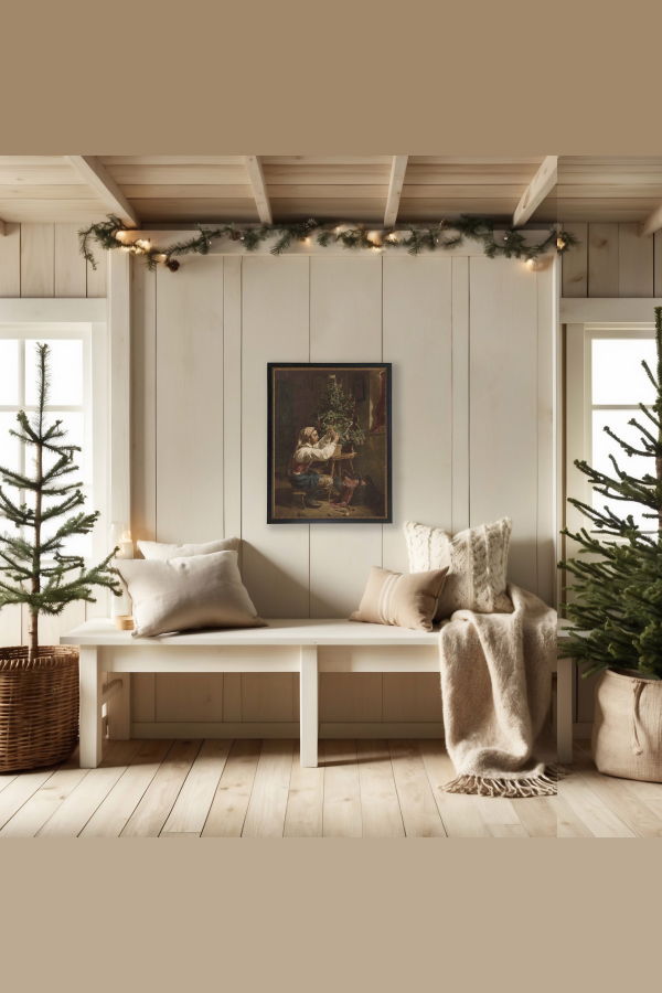 Antique Curiosities Christmas Scene Oil Reproduction Framed Print