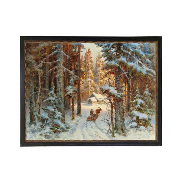 Antique Curiosities Vintage Oil Reproduction Snowy Winter Scene Framed Print