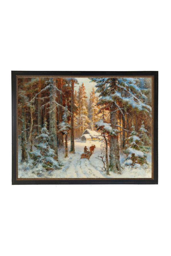 Antique Curiosities Vintage Oil Reproduction Snowy Winter Scene Framed Print