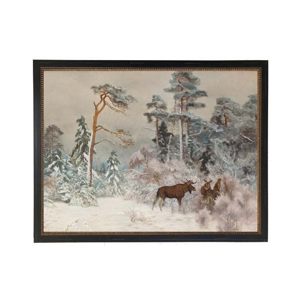 Antique Curiosities Moose in the Snowy Woods Framed Print