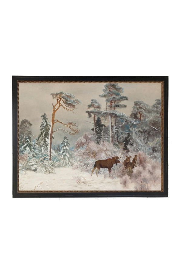 Antique Curiosities Moose in the Snowy Woods Framed Print