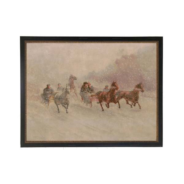 Antique Curiosities Riding in the Snow Framed Art Print
