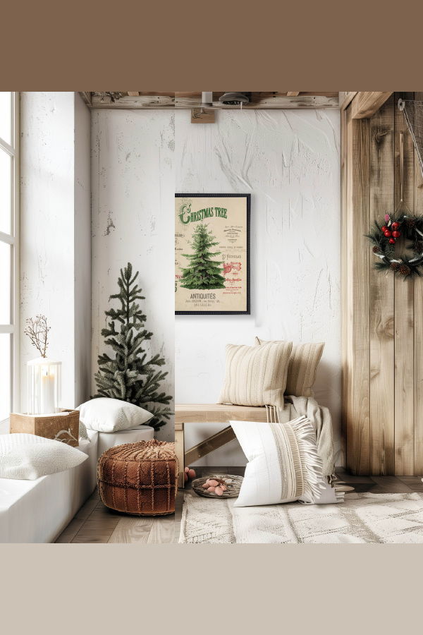 Antique Curiosities Vintage Painting of a Christmas Tree Framed Print