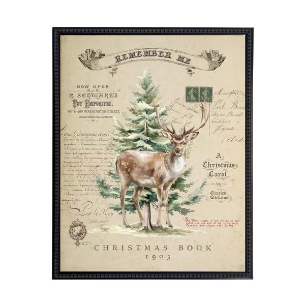 Antique Curiosities Vintage Painting of a Deer and Tree Framed Print