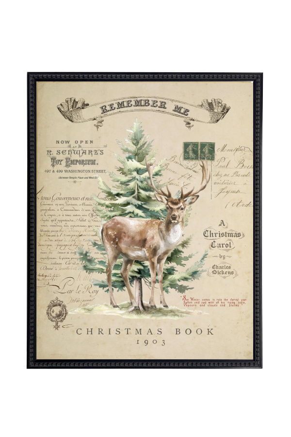 Antique Curiosities Vintage Painting of a Deer and Tree Framed Print