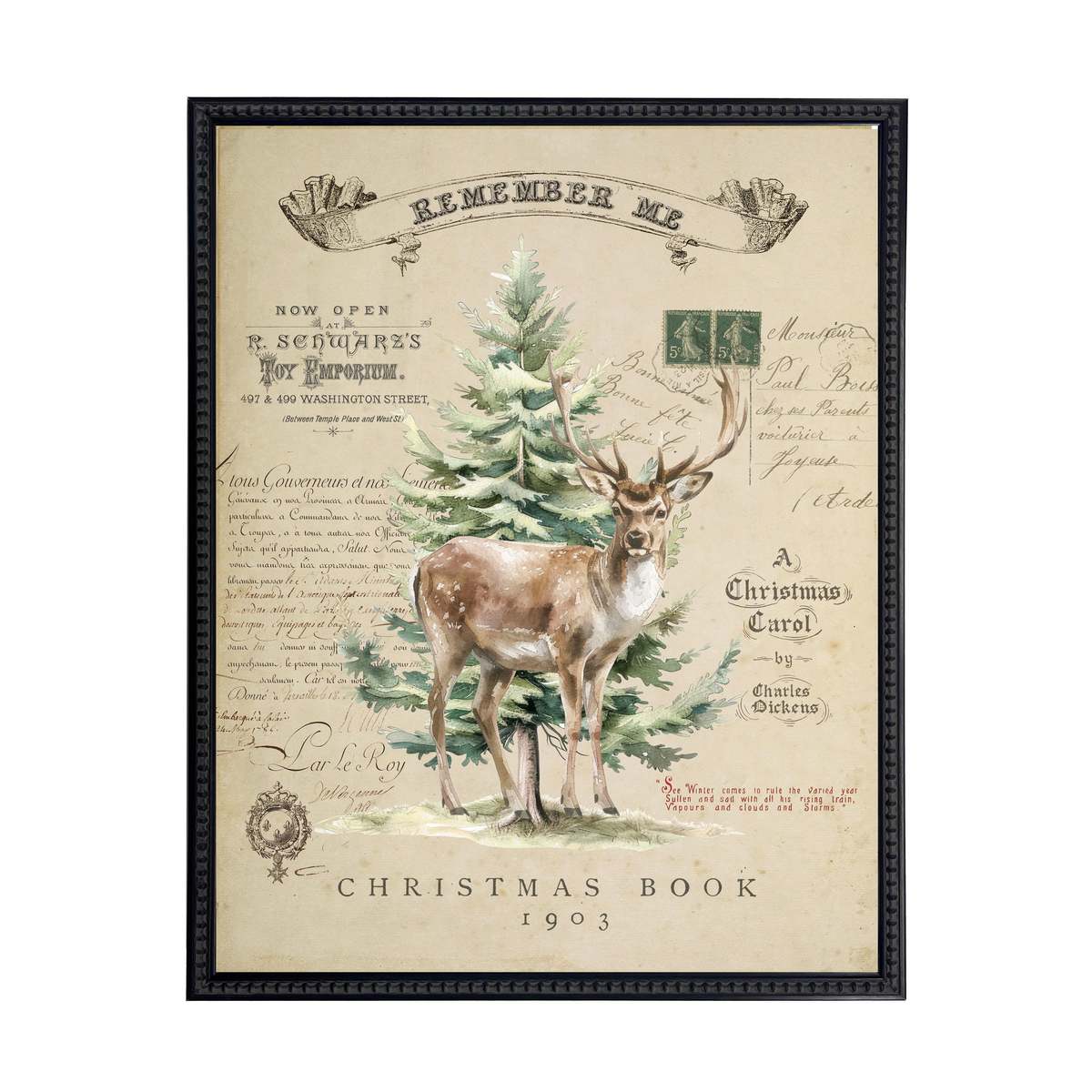 Antique Curiosities Vintage Painting of a Deer and Tree Framed Print - Image 1 of 2