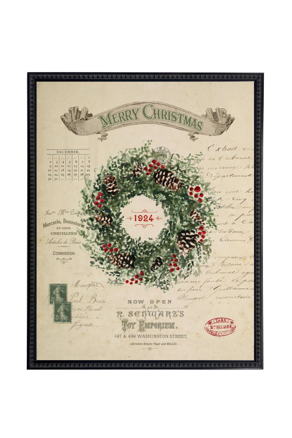 Antique Curiosities Vintage Wreath Print - Black