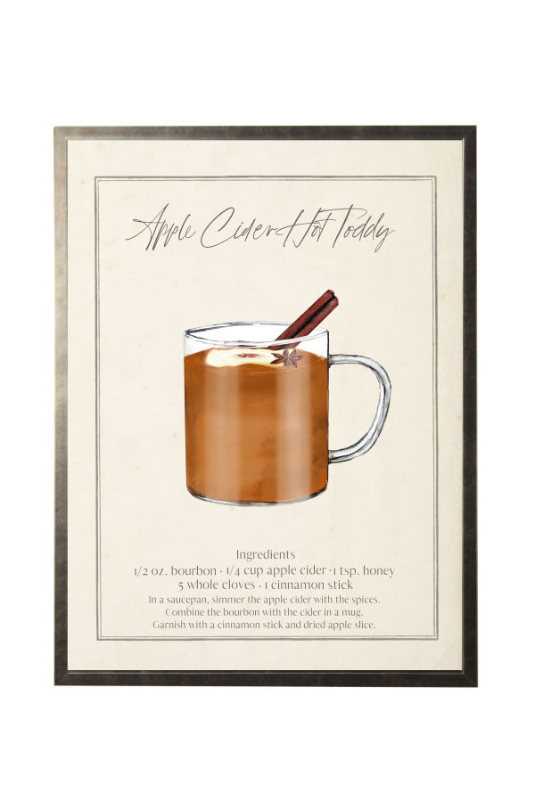 Antique Curiosities Watercolor Apple Cider Hot Toddy Cocktail and Recipe Print