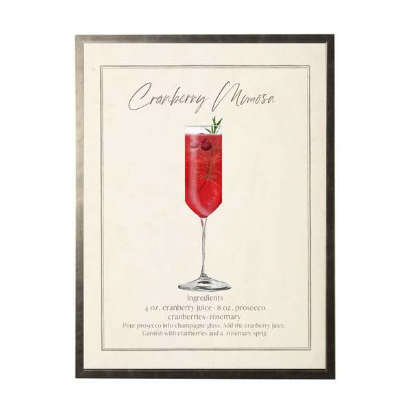 Antique Curiosities Watercolor Cranberry Mimosa Cocktail and Recipe Framed Print