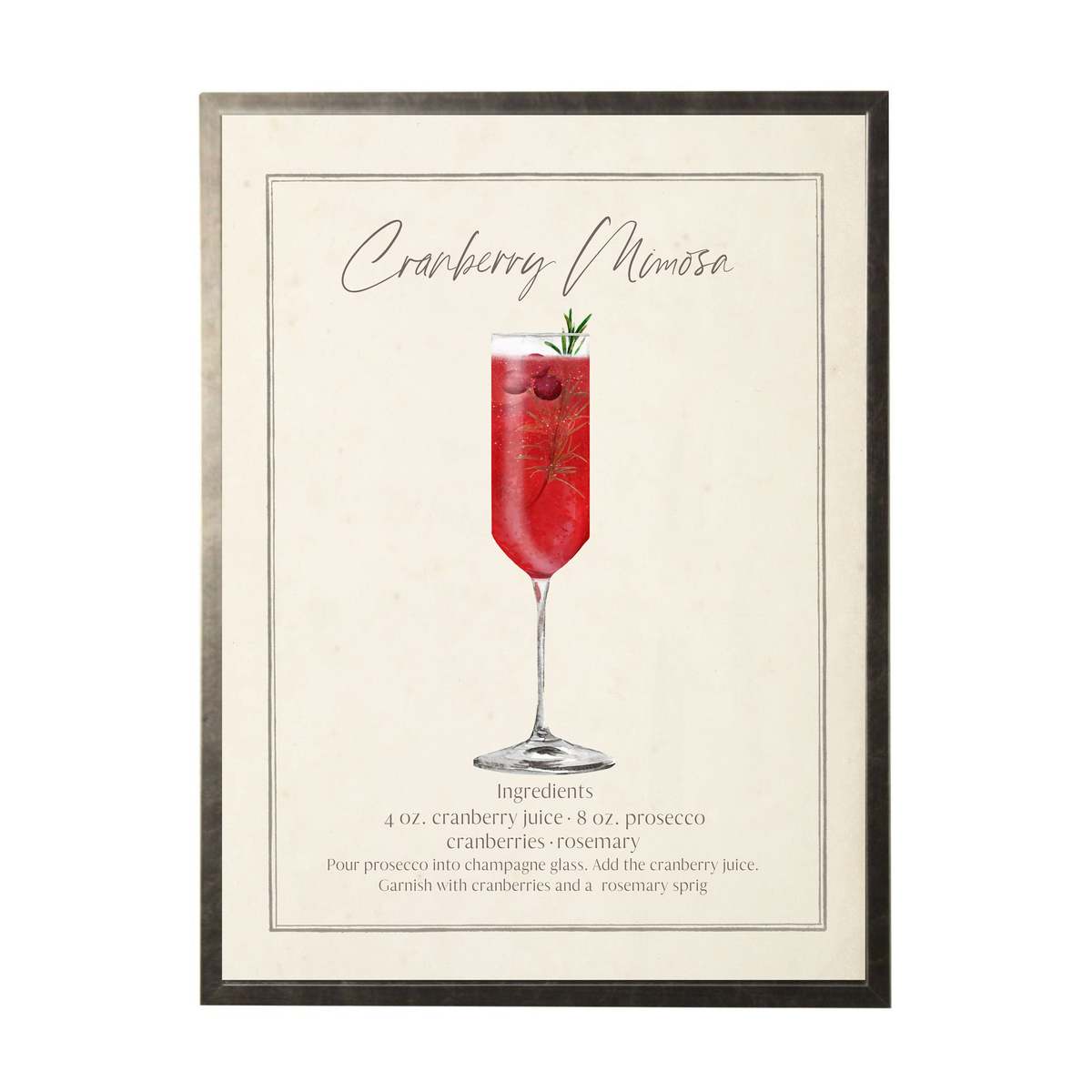 Antique Curiosities Watercolor Cranberry Mimosa Cocktail and Recipe Framed Print - Image 1 of 2