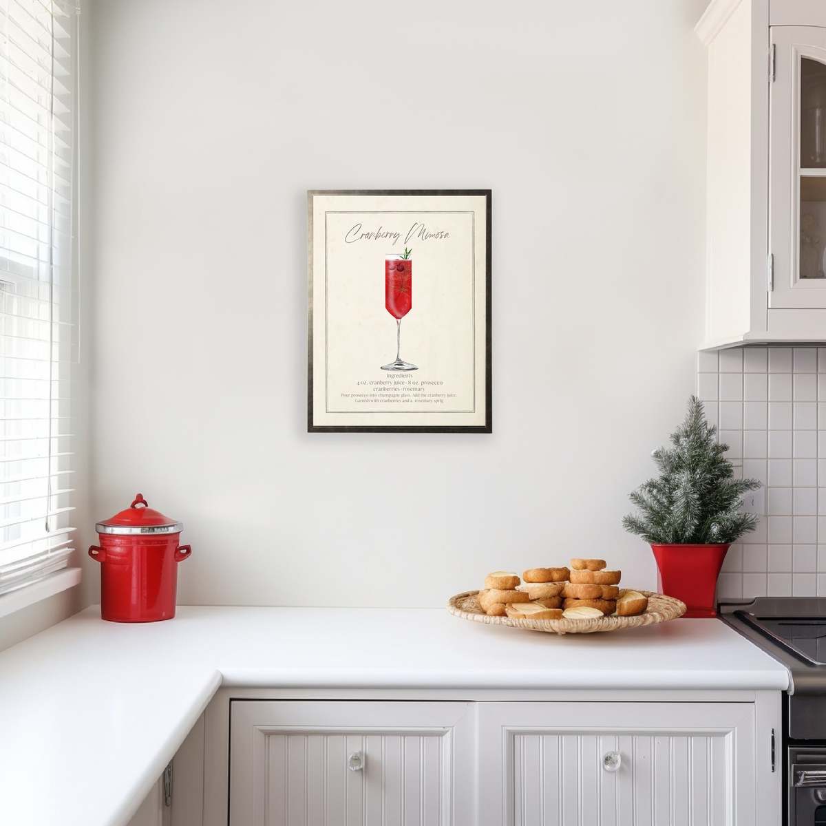 Antique Curiosities Watercolor Cranberry Mimosa Cocktail and Recipe Framed Print - Image 2 of 2
