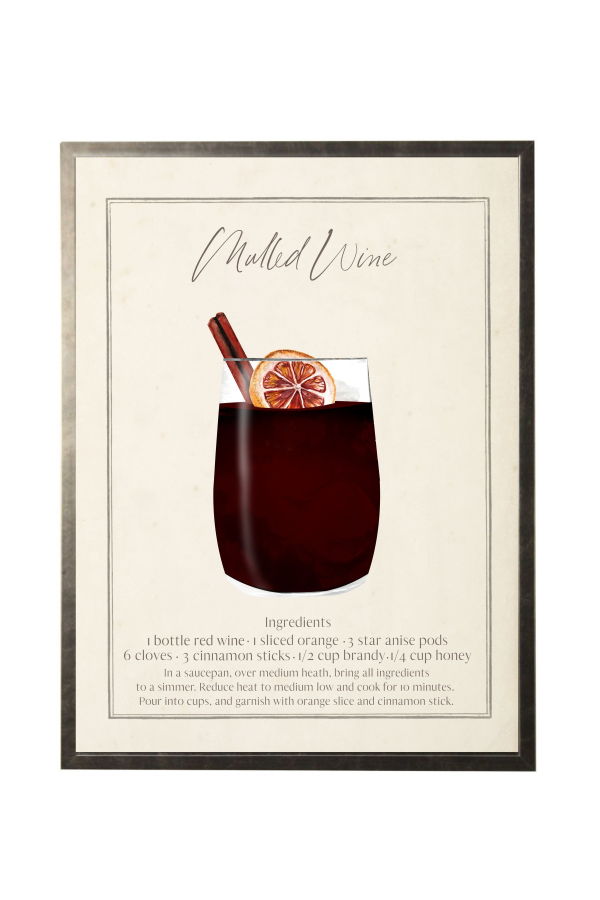 Antique Curiosities Watercolor Mulled Wine Cocktail and Recipe Art Print