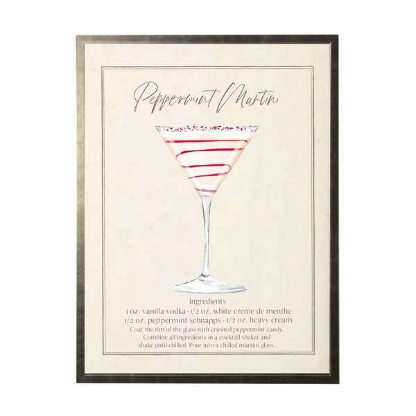 Antique Curiosities Watercolor Peppermint Martini Cocktail and Recipe Framed Print
