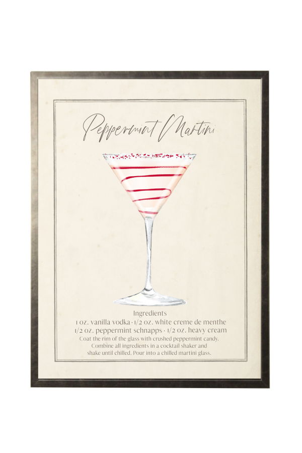 Antique Curiosities Watercolor Peppermint Martini Cocktail and Recipe Framed Print