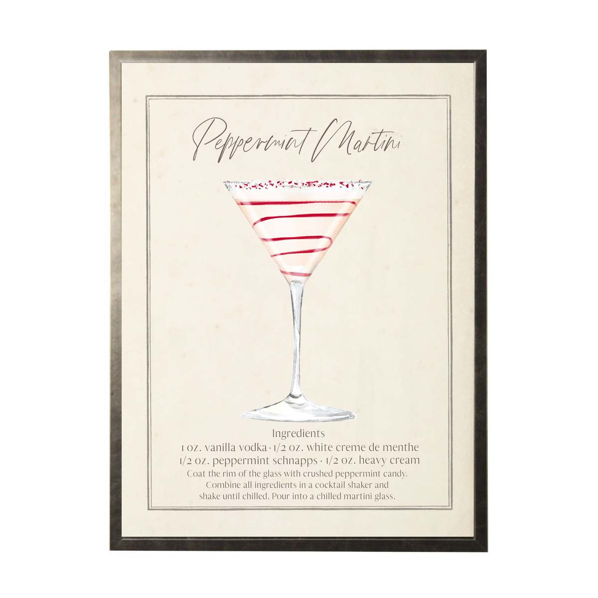 Antique Curiosities Watercolor Peppermint Martini Cocktail and Recipe Framed Print - Image 1 of 2