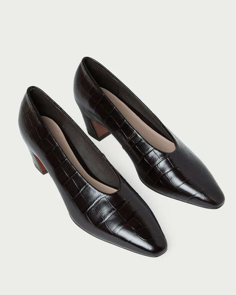 Loeffler Randall Neive Crocodile Leather Low Pump - Ebony