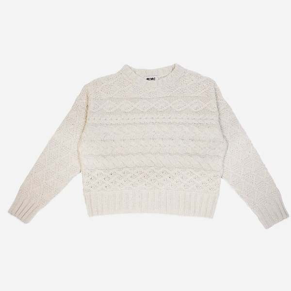 Gigi Knitwear Cable Cotton Crewneck Sweater