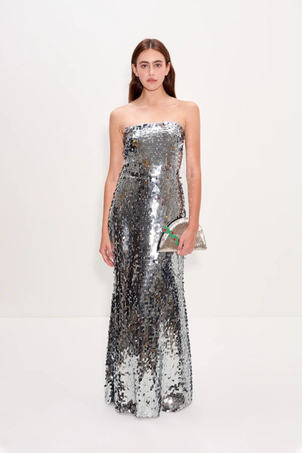 NKC Sculpty Strapless Sequin Dress - Satellite Silver