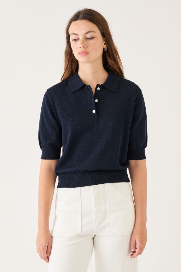 demylee Logan Pointelle Cotton Polo Top