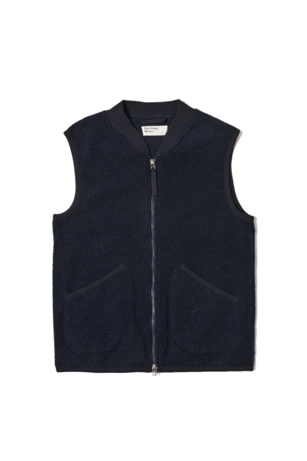 Universal Works Wool Fleece Zip Waistcoat - Navy