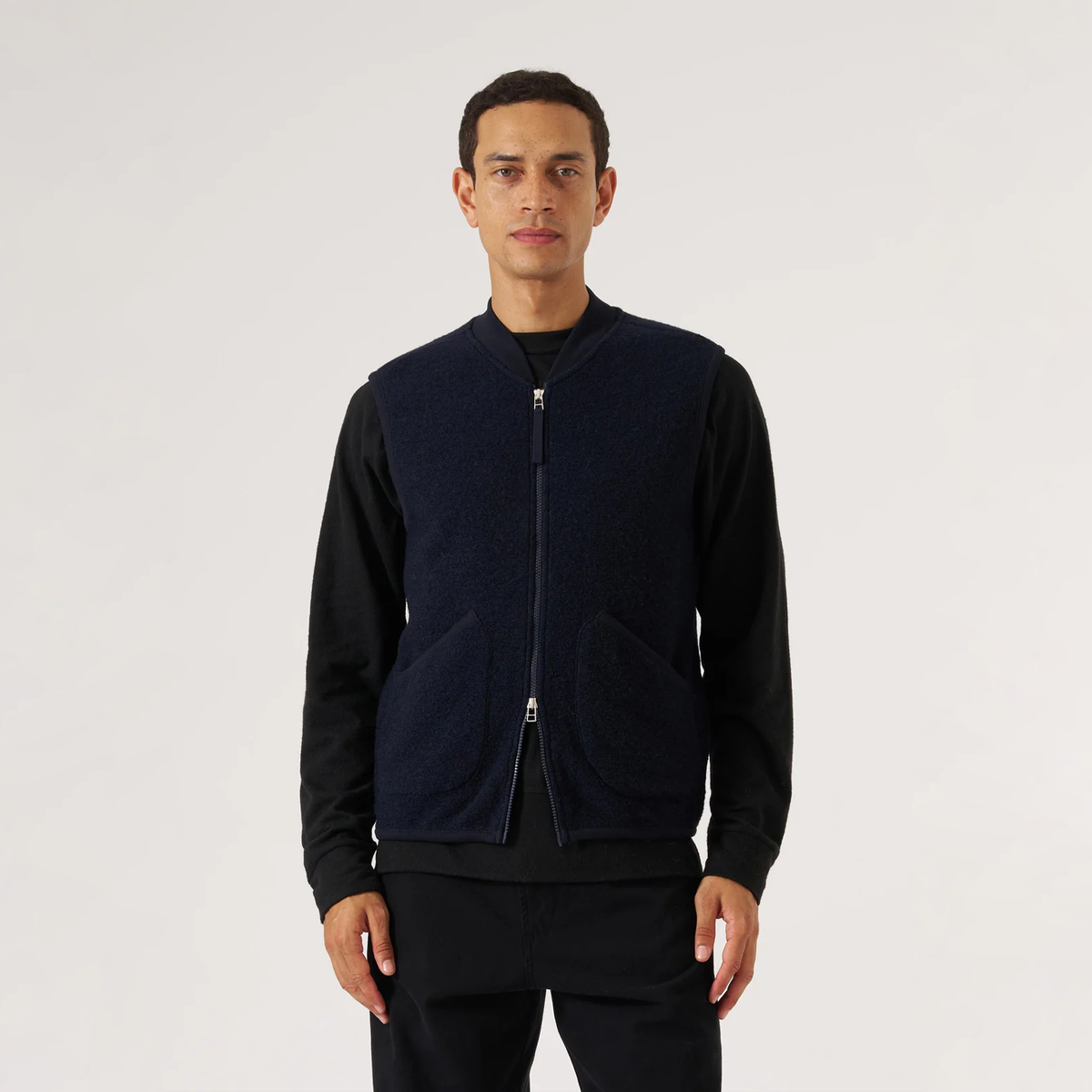 Universal Works Wool Fleece Zip Waistcoat - Navy - Image 3 of 3