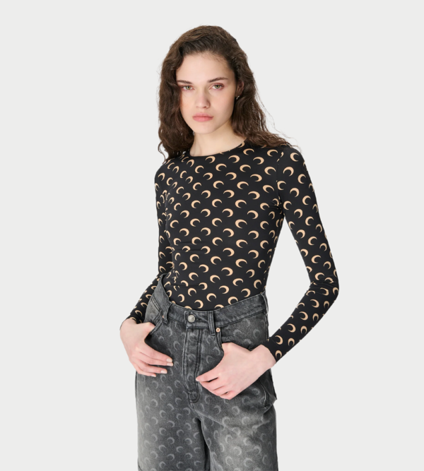 MARINE SERRE Moon Printed Second-Skin Crewneck Top MARINE SERRE Moon Printed Second-Skin Crewneck Top