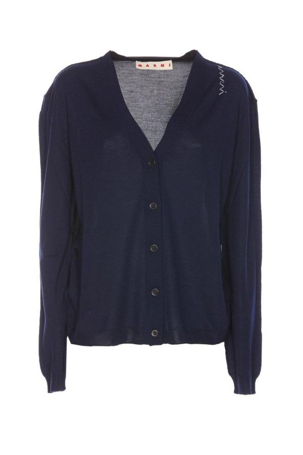 Marni Logo Embroidered Knit Cardigan - Blue