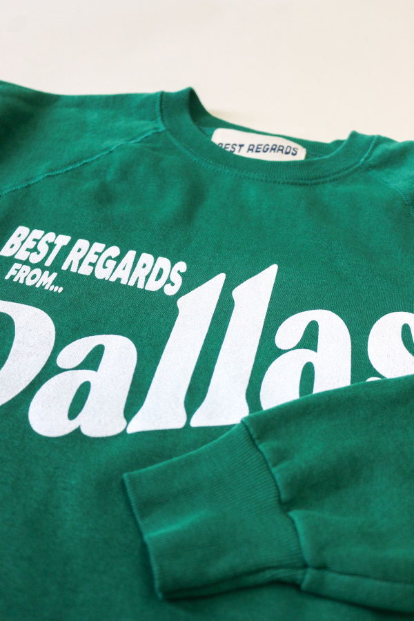 Best Regards - Upcycled Destination Goods Dallas Postcard Sweatshirt (Made to Order)