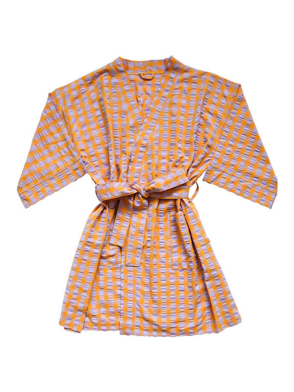Mosey Me Kumquat Bloom Seersucker Short Robe