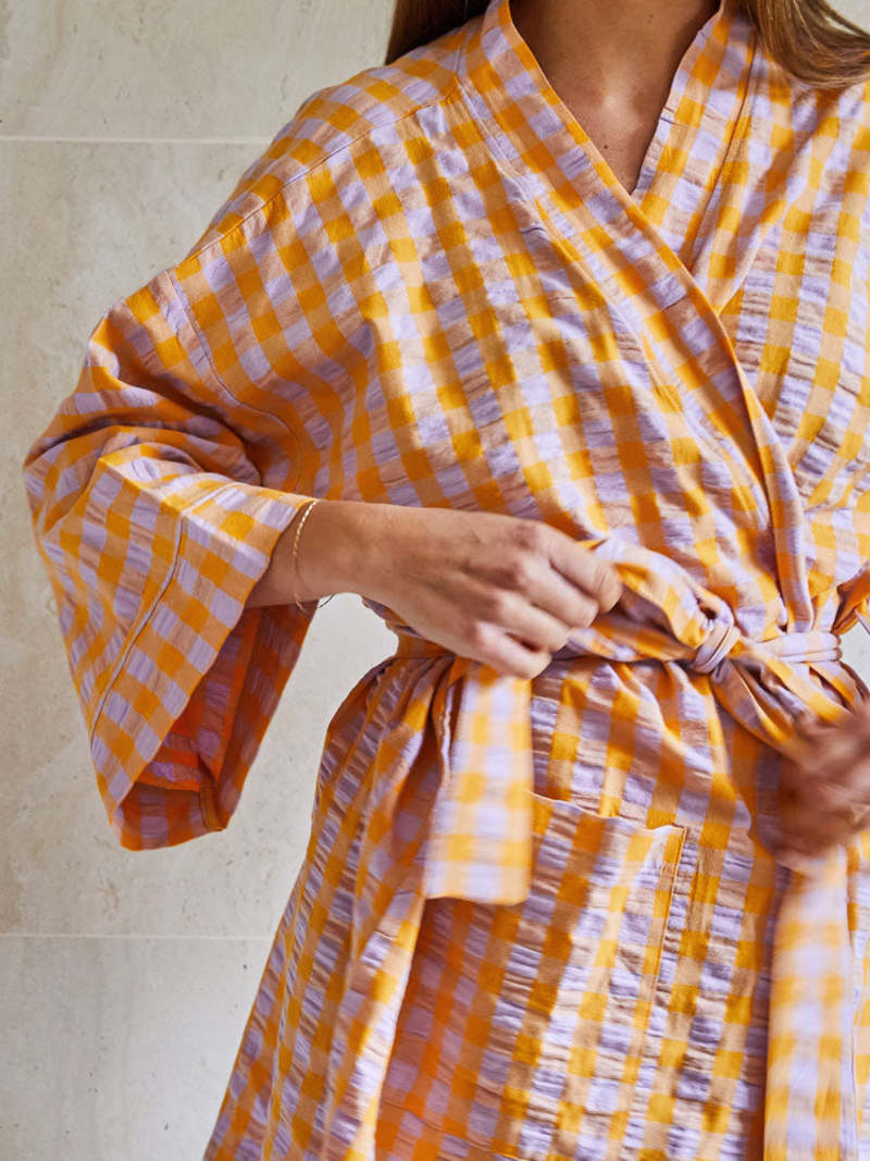 Mosey Me Kumquat Bloom Seersucker Short Robe