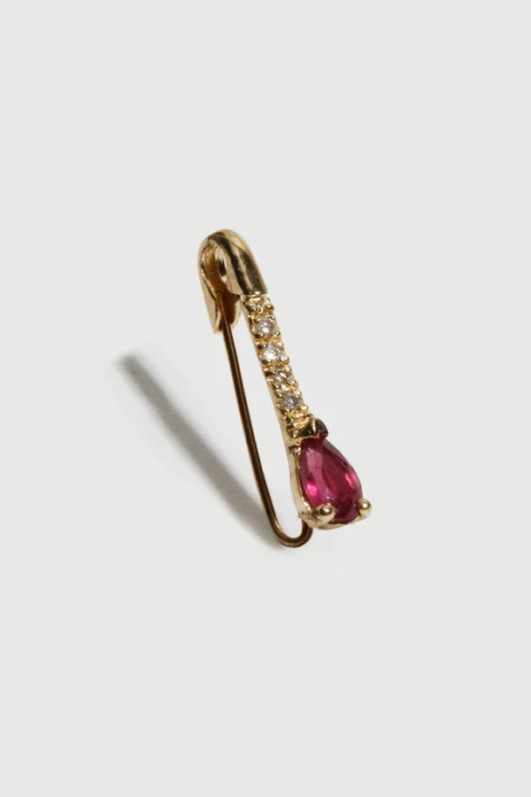 Loren Stewart Mini Diamond & Ruby Safety Pin Earring