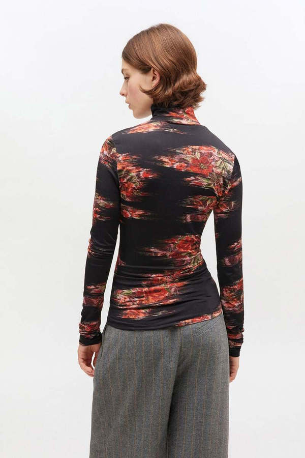 Ganni Printed Shiny Jersey Turtleneck