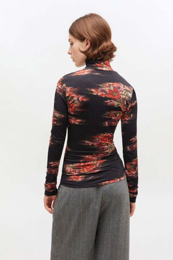 Ganni Printed Shiny Jersey Turtleneck