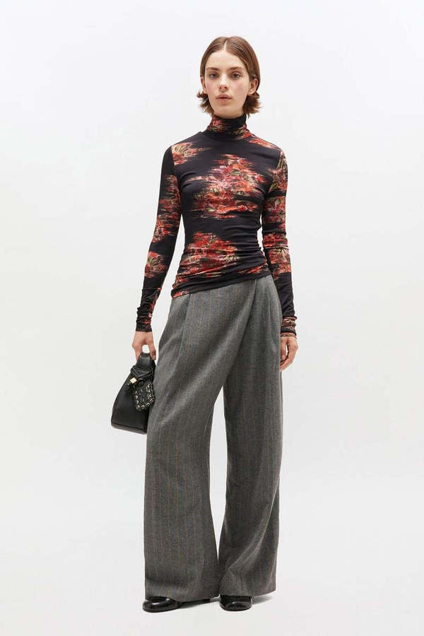 Ganni Printed Shiny Jersey Turtleneck