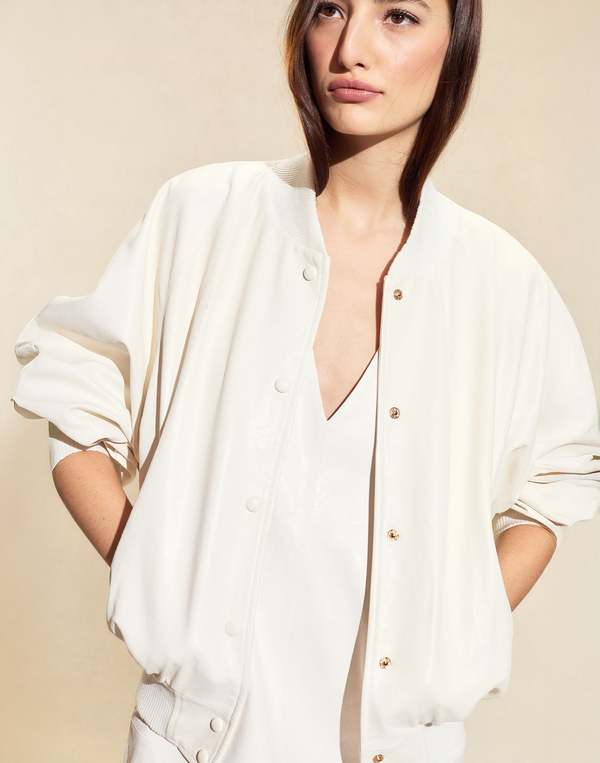 Cynthia Rowley Downtown Leather Bomber Jacket - Off White